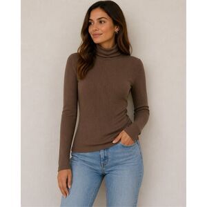 Madewell Ribbed Turtleneck Top S Brown Fitted Long Sleeve Minimalist